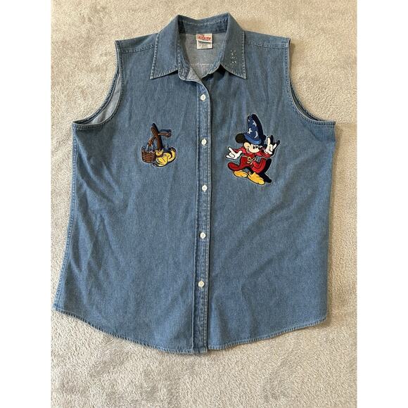 Disney Other - Vintage Mickey Mouse Denim Sleeveless Women’s Sz XL